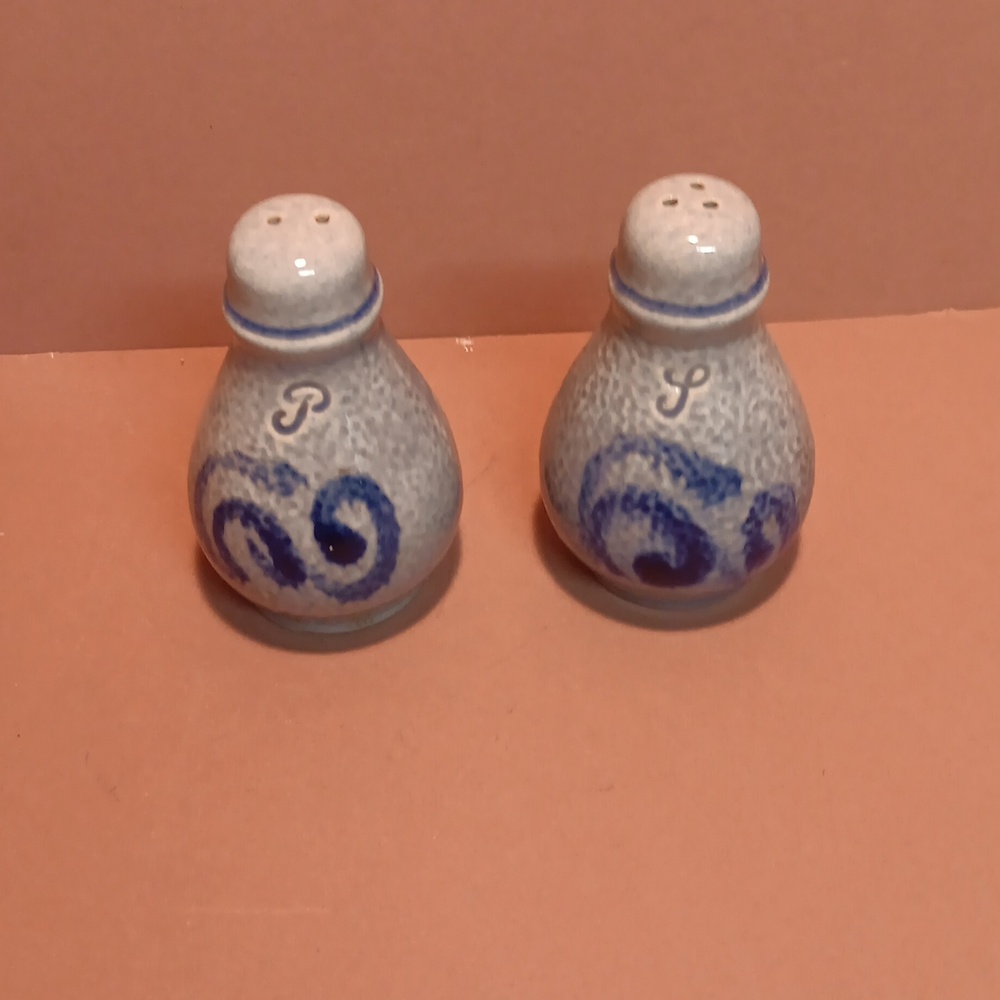 Vintage  Stoneware  Salt Glazed Cobalt Salt & Pepper Shakers